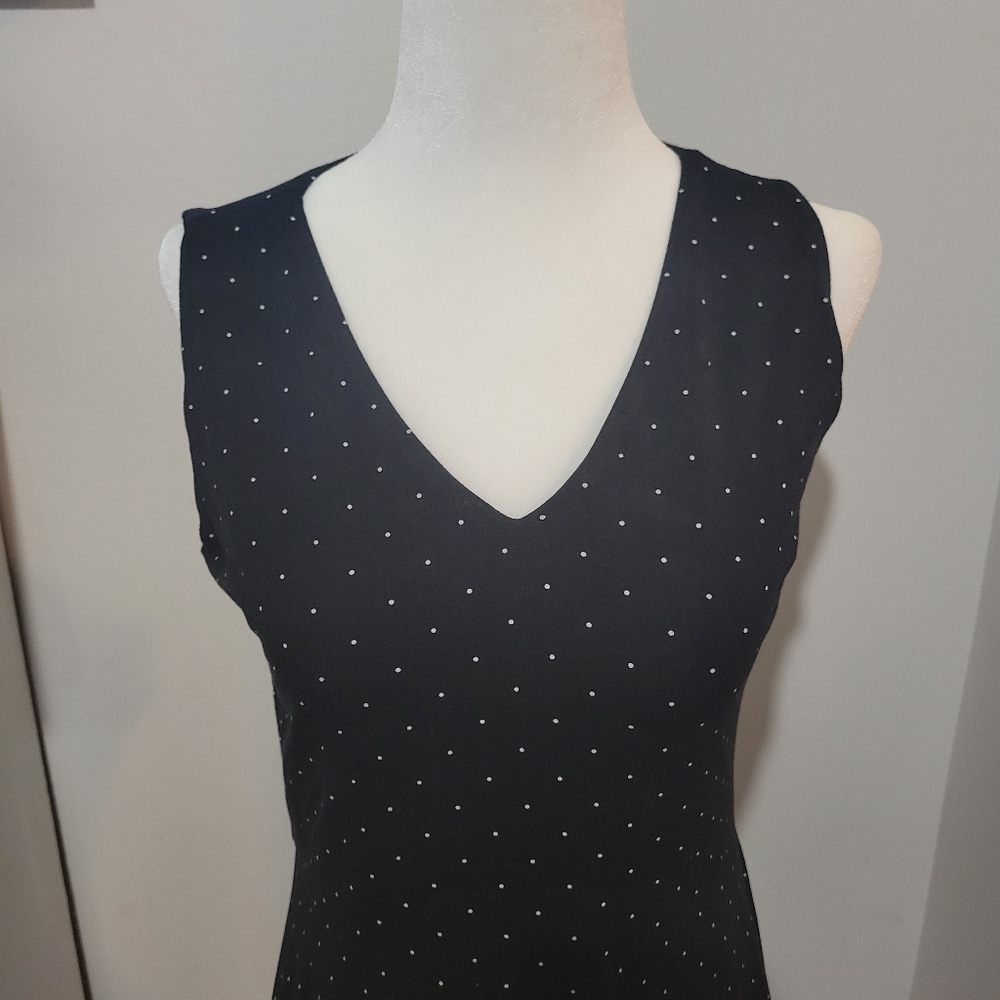 LOFT Black With White Polka Dots V Neck Midi Dress Workwear Romantic | Sz 6P - Picture 2 of 8